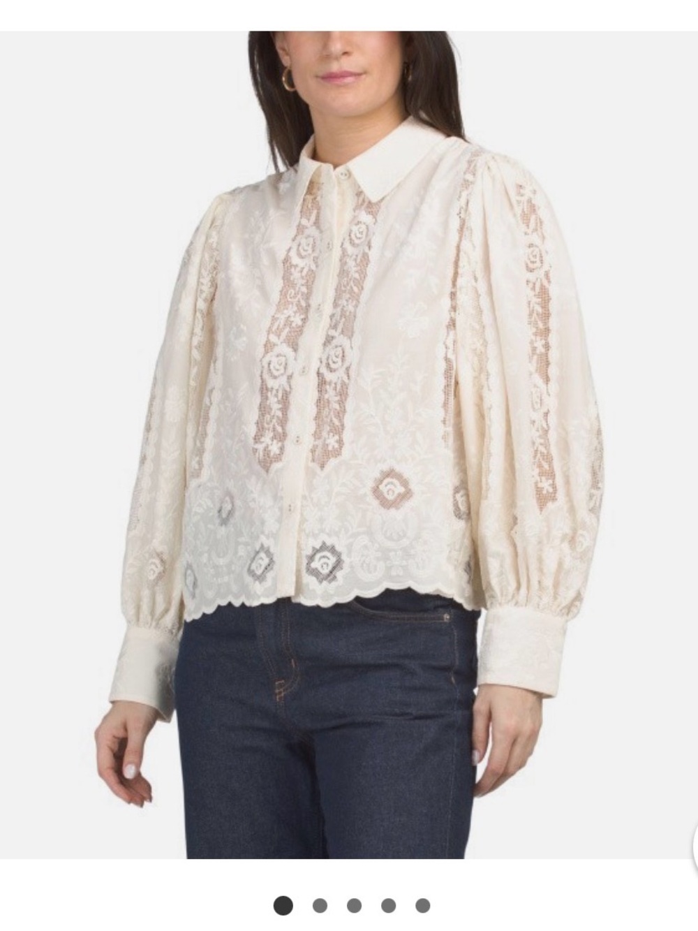 Caroline Constas Cream Embroidered Button-Up Blouse